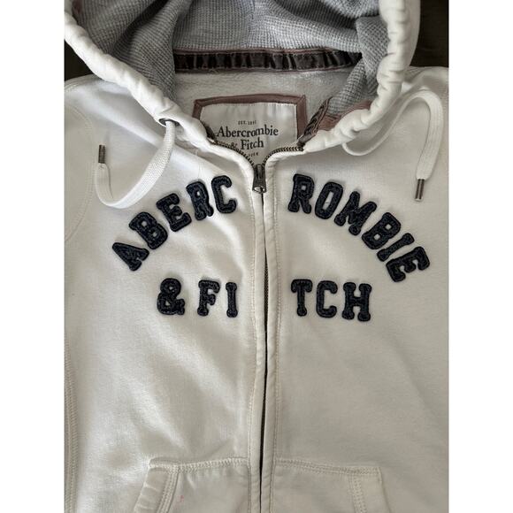 Abercrombie & Fitch White Zip-Up Hoodie - Size Small-Women's-White/Blue Y2K - Picture 5 of 8